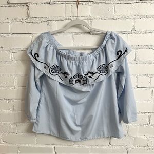 Blue & White Off the Shoulder Blouse size S